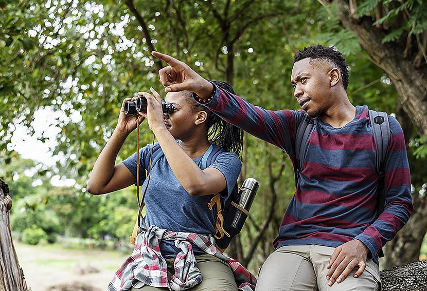 Father and Daughter looking with binoculars